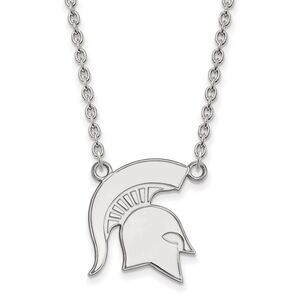 10k White Gold Michigan State Large Pendant Necklace